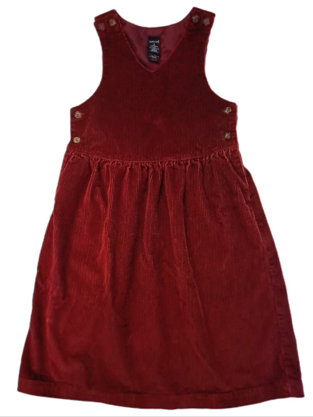 Vintage Lands End Burgundy Girls Cotton Corduroy Jumper Dress Party School 8